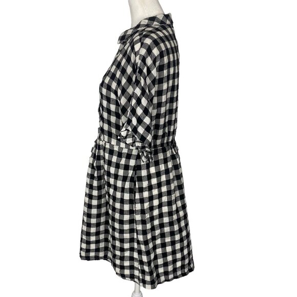 Anthropologie PORRIDGE Women Checker Dress Size M W/B Short Sleeve Gingham 2-20 - Picture 5 of 14